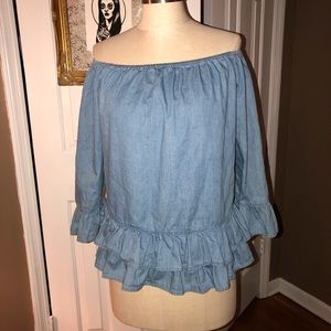 off the shoulder ruffled long sleeve
